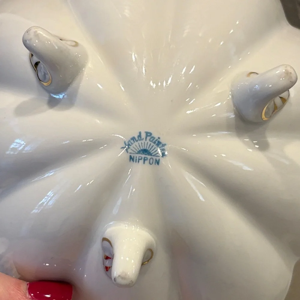 VTG Hand-Painted Nippon Porcelain‎ Footed Nut/Mint Bowl Set